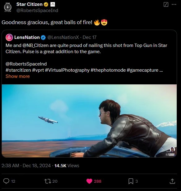 Robert Space Industries quoted the Top Gun Screenshot